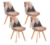 Set of 4 Scandinavian Dining Chairs Modern Patchwork Kitchen & Office Chairs Beech Wood Legs Stylish Rose Color for Dining Rooms & Living Spaces