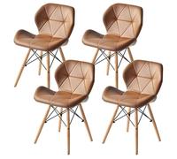 Set of 4 Scandinavian Dining Chairs Thick PU Padded Seat Stylish Kitchen Chairs with Beech Wood Legs Modern Living Room & Kitchen Furniture - Brown
