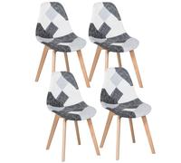 Set of 4 Scandinavian Patchwork Dining Chairs Upholstered Accent Chairs for Kitchen/Office Beech Wood Legs Grey Fabric Modern Home Decor Cozy Seating Solution