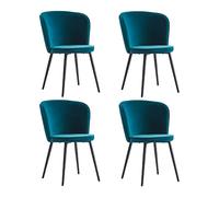 Set of 4 Scandinavian Velvet Dining Chairs Curved Back Modern Design Round Seat Green-Blue Color Perfect for Dining Room Living Room Or Meeting Space.