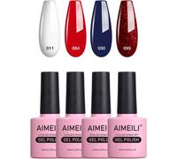 Set Of 4 Semi-Permanent Gel Nail Polishes, French Flag Colours White Blue Red Glitter Uv Led Soak Off Manicure Kit 33