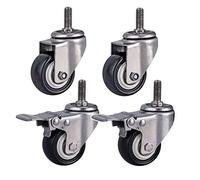 Set of 4 Silent Furniture Casters 5cm M8/M10/M12 Thread with Brake Stainless Steel Support Universal Transport Rollers Max Load 250kg Double Bearing Design