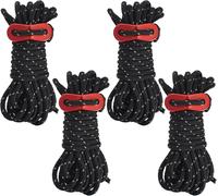 Set Of 4 Tent Ropes, 4 M Length Camping Guy Ropes, 4 Mm Diameter Reflective Tent Rope, Paracord With Reflective Cord, For Camping, Hiking, Awning, Tents (Black)