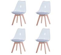 Set of 4 Transparent Dining Chairs Nordic Design Upholstered Chairs for Living Room Dining Room & Reception Area (PU - Grey) - Modern & Stylish Seating Solution