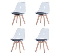 Set of 4 Transparent Dining Chairs Nordic Design Upholstered Dining Chair Stylish for Living Room Dining Room & Reception Area (PU-Black)