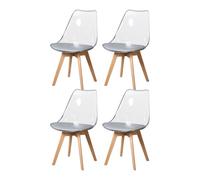 Set of 4 Transparent Dining Chairs PU Leather Upholstered Seat Wooden Legs Modern Kitchen Furniture Perfect for Dining Room Living Room Café (Grey PU)