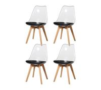 Set of 4 Transparent Dining Chairs PU Leather Upholstered Seat Wooden Legs Modern Kitchen & Living Room Furniture Perfect for Dining Rooms Cafés (Black PU)
