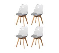 Set of 4 Transparent Dining Chairs Soft Linen Upholstered Seat Wooden Legs Ideal for Dining Room Kitchen Living Room Café (Grey Linen)