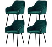 Set of 4 Upholstered Dining Chairs with Armrests Metal Legs Fabric Cover - Stylish Green Living Room and Kitchen Seating Comfortable Backrest for Dining Room