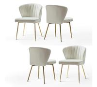 Set of 4 Velvet Dining Chairs Modern Makeup Chairs with Gold Metal Legs Elegant Living Room & Dining Room Seating Perfect for Bedroom & Home Décor White