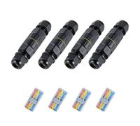 Set of 4 Waterproof Cable Connectors IP68, 3 Way Outdoor Junction Box for 6-10mm Power Cable