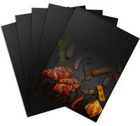 Set of 5 BBQ Baking Mats,40 x 30 cm,Reusable Cooking Sheet,Heat Resistant and Cut-Out,Permanent Cooking Sheet for Gas Grills,Charcoal Barbecues and Ovens