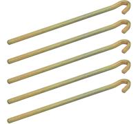 Set Of 5 Galvanised Steel Pegs 220 X 6 Mm Square Shape With Hook For Camping Tents