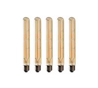 Set of 5 T225 Long Tube Bulbs, LED Edison Filament, 6W E27 Base Warm White, Amber Glass for Decorative Light Bulb, AC 220-240V
