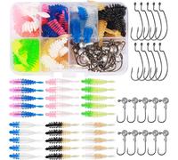 Set Of 50 Soft Trout Lures With Box,Rubber Lures With Lead Heads & Offset Hooks,Soft Bait Fish,Pole Lures For Freshwater And Saltwater
