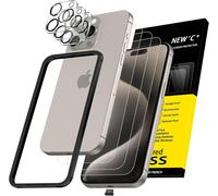 Set Of 6, 3 X Tempered Glass For Iphone 15 Pro (6.7 Inches) And 3 X Rear Camera Protectors - Easy Installation Tool Kit + Dust Plug - Ultra Resistant - Hd Transparent