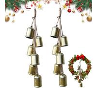 Set of 6 Christmas Bells,Vintage Rustic Gold Metal Cow Bells with Jute Hanging Rope,Beautiful Christmas Brass Bell Ornaments for Weddings Xmas Garland Tree Doors Windows Decor (2)