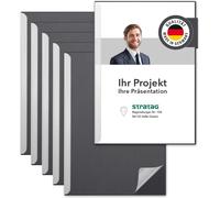 Set Of 6 Clamping Rails With Transparent Pp Plastic Cover And Binding Made Of Sturdy Cardboard 320 G/M² (Graphite Grey)