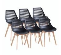 Set of 6 Durable Plastic Dining Chairs Scandinavian Style Kitchen Chairs with Beech Wood Legs - Modern Black Dining Room Furniture