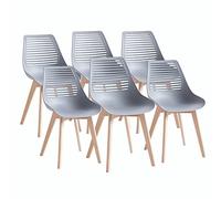 Set of 6 Durable Plastic Dining Chairs Scandinavian Style Kitchen Chairs with Beech Wood Legs - Modern Grey Dining Room Furniture for Home and Restaurant