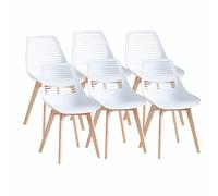 Set of 6 Durable Plastic Dining Chairs Scandinavian Style with Beech Wood Legs Modern Kitchen Chairs for Dining Room (White 6 Chairs)