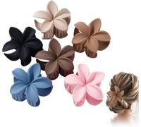 Set Of 6 Girl's Hair Clips, Flower Clips, Matte Claw Clips, Non-Slip Design, Suitable For Fixing Thick Hair, Straight Hair, Decorative For Girls (6 Colours)
