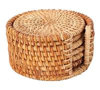 Set of 6 Hand Woven Rattan Coasters,Round Wicker Cup Mats with Cork Backing,Heat Durable Non Slip Drink Pads,Vintage Farmhouse Teapot Base,Home Bar Restaurant Decor (10cm/3.94in)