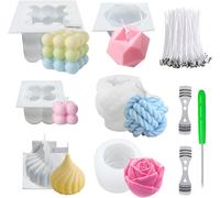 Set Of 6 Handmade Silicone Bubble Candle Moulds-Wax Moulds And Candle Wick-For Scented Candle,Soap,Pudding.[W41]