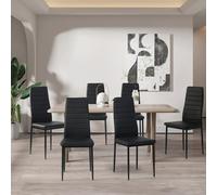 Set of 6 Industrial Black Leatherette Dining Chairs - Modern Design for Kitchen Restaurant Café & Office - Easy Assembly Stylish & Durable Furniture