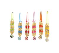 Set of 6 Mala Artificial Bead Ribbon Garland Small Idol Mala Pooja Sringar Article Ornament Indian Traditional Diwali Festival Decoration Home Decor for God Frame Housewarming (Size:-2")(Multicolour)