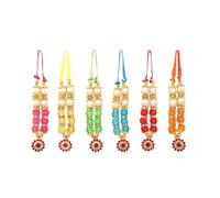 Set of 6 Mala Artificial Beads Ribbon Garland Small Idol Mala Pooja Sringar Article Ornament Indian Traditional Festival Holi Decorations Home Decor God Frame Housewarming(Size-2")(Multicolour)