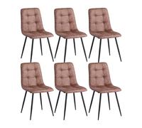 Set of 6 Modern Dining Chairs with Padded 9-Grid Pattern Metal Legs Light Brown Upholstery Stylish Kitchen Chairs for Home Decor and Comfort