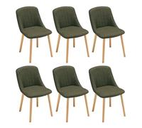 Set of 6 Modern Green Dining Chairs with Wooden Legs Soft Linen Upholstered Kitchen Chairs with Backrest Stylish Living Room Seating