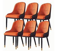Set of 6 Modern Leather Dining Chairs with High Back Padded Soft Seat Sturdy Steel Legs Armrests for Home & Restaurant UseGrey Color Stylish Comfortable (Orange Golden Feet)