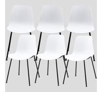 Set of 6 Modern Plastic Dining Chairs with Metal Legs Durable & Sturdy 150kg Weight Capacity Perfect for Living Room Dining Room Bedroom Office (White)