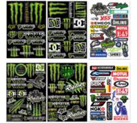 Set Of 6 Motorcycle Stickers, 20 X 21 Cm, 4 Monster Energy Stickers+2 Motorcycle Stickers, Motorcycle Helmet Stickers, Bike, Car, Scooter Waterproof, Pvc Adhesive For Tuning And Decoration