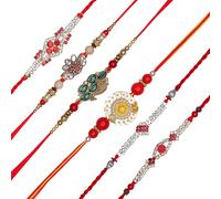 Set of 6 Rakhi for Brother Thread Bracelet for Bhai Bhabhi Bhaiya veera Raksha Bandhan Dora Set Bracelet with Rakhi Gift Card Pack for Brother Sister Indian Traditional Raksha Bandhan Festival
