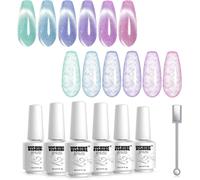 Set Of 6 Semi-Permanent Magnetic Nail Polishes, Holographic Glitter Cat Eye Uv Gel Polish Semi-Permanent Shiny Shimmering Gel Polish Auroras Snowlight Cat's Eye Nail Art 10 Ml