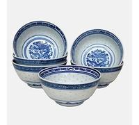 Set of 6 small Oriental Chinese Porcelain Decorated Blue and White Rice Bowls MA by Newquay-Bonsai