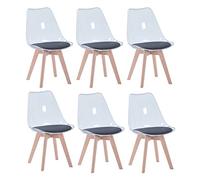 Set of 6 Transparent Dining Chairs Nordic Design Upholstered Chair with PU Cushion Perfect for Living Room Dining Room and Reception Area (Black)