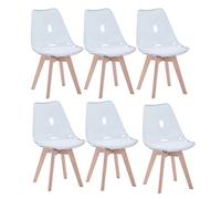 Set of 6 Transparent Dining Chairs Nordic Design Upholstered Chairs for Living Room and Dining Room White PU Cushion Elegant Modern Furniture for Reception