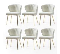 Set of 6 Velvet Dining Chairs Modern Makeup Chairs with Gold Metal Legs Stylish for Living Room Dining Room Bedroom Elegant White Upholstery