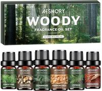 Set Of 6 X 10 Ml Essential Oils For Men Essential Oil For Diffuser,Fragrance Oils With Sandalwood,Cedarwood,Cypress,Incense,Teak Wood,Forest Pine