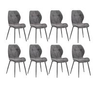 Set of 8 Black Linen Upholstered Dining Chairs High-Density Foam Cushioned Stylish Kitchen & Dining Room Seating Durable Fabric Modern Design Comfortable & Elegant