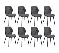 Set of 8 Dark Gray Dining Chairs Upholstered Linen Fabric with Diamond Pattern High-Density Foam Cushion Perfect for Dining Room and Kitchen Use