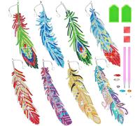 Set Of 8 Diamond Painting Acrylic Diy Bookmark Feather Shape Diamond With Crystal Pendant Diamond Painting Feather Bookmark For Children,Diy Gift Girl 7 8 Years Old
