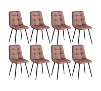 Set of 8 Modern Dining Chairs Padded Kitchen Chairs with 9-Grid Pattern and Metal Legs Lightweight Fabric Technology Stylish Brown Color for Home & Dining Room Decor