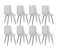 Set of 8 Modern Dining Chairs Padded Kitchen Chairs with 9-Grid Pattern and Metal Legs Soft Velvet Upholstered Seat Light Gray Stylish and Comfortable Furniture for Dining Room