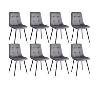 Set of 8 Modern Dining Chairs Upholstered Kitchen Chairs with 9-Grid Pattern Metal Legs Dutch Velvet Seat Stylish Gray Dining Room Furniture
