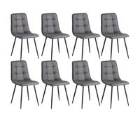 Set of 8 Modern Dining Chairs Upholstered Kitchen Chairs with 9-Grid Pattern Metal Legs Technology Fabric Stylish Gray Perfect for Dining Room and Kitchen Decor